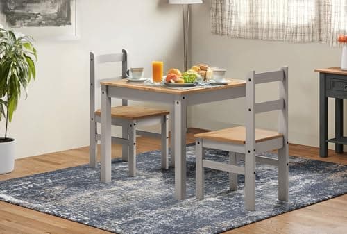 Image of Mercers Furniture Trade Corona Grey Wax Rio Dining Table & 2 Chairs Set Square Wooden Painted Solid Wood Mexican Pine Small Kitchen 76cm High 80cm Wide 80cm Deep