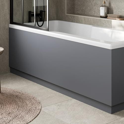 Image of Baystone Modern 1800mm Front Side MDF Bath Panel 18mm Wooden Panels for Bathroom Baths Soaking Tubs, Adjustable Plinth, Easy to Cut, Grey Gloss