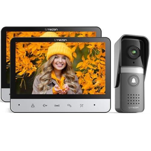 Image of TMEZON Wired Video Door Phone Intercom System, Door Entry System with 2 * 7 Inches Monitors,Video Doorbell Camera with Night Vision,2-Way Audio, Unlock from indoor monitor,For 1-Family house