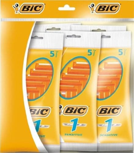 Image of BiC 1 Sensitive Mens Single Blade Disposable Shaver 5 Packs of 5