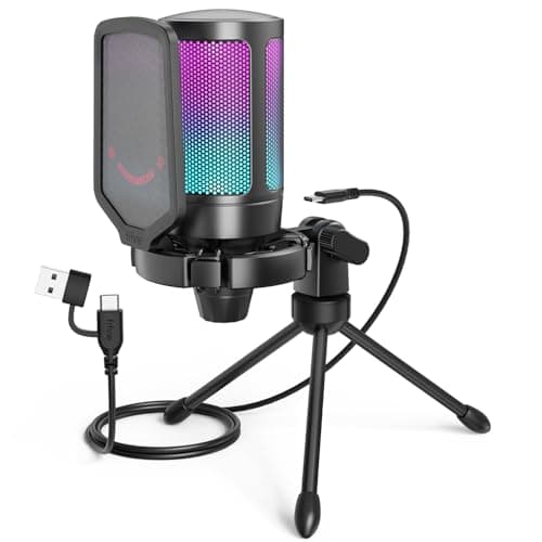 Image of FIFINE Gaming USB Microphone for PC PS5, RGB Condenser Microphone with Tap-to-Mute Button, Shock Mount, Pop Filter, Gain Control for Streaming Podcast Discord Twitch- AmpliGame