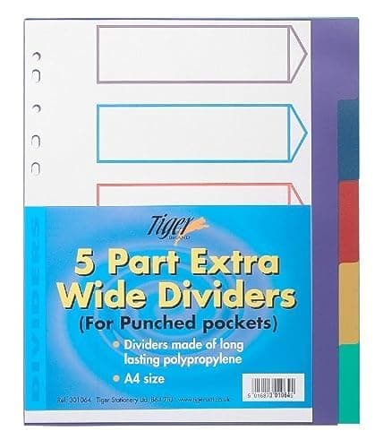 Image of A4 EXTRA WIDE COLOUR CODED 5 PART STRONG FILING SUBJECT DIVIDERS Tabbed Index