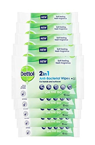 Image of Dettol Antibacterial Hand Wipes, Fresh Scented, 135 Wipes (15 x 9pck) Antiseptic, Disinfectant, Travel Hygiene, First Aid Essential, Biodegradable