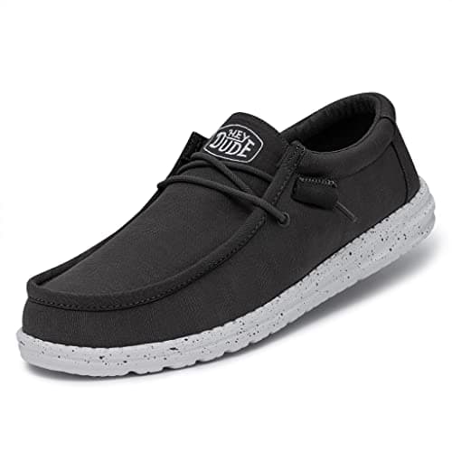 Image of Hey Dude Men's Wally Slub Canvas Moccasin, Dark Grey, 41 EU, Darkgray, 8.5 UK