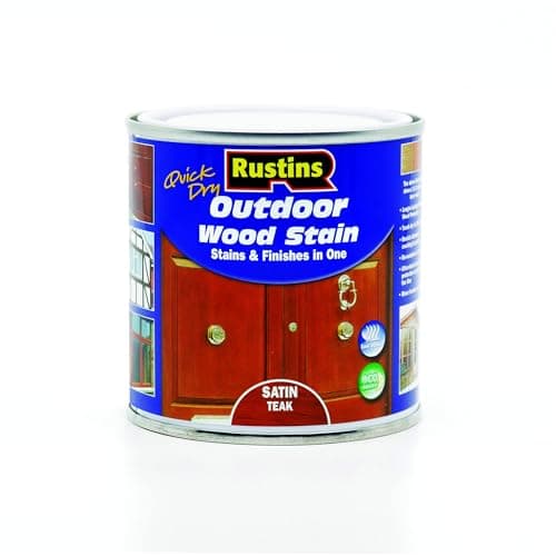 Image of Rustins Quick Dry Outdoor Wood Satin Teak 250ml- Durable and Weather-Resistant Finish, Fast Drying, Vibrant Color for Decks, Fences, & Furniture, Available in Many Wood Shades