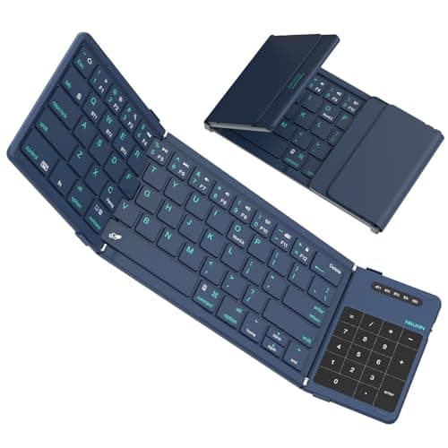 Image of Nillkin Cube Pocket Foldable Bluetooth Keyboard with Built-in Touchpad & Number Pad - Ultra Portable Wireless Keyboard for iPad, Surface Tablet, Smartphone, Laptop PC- (Blue)