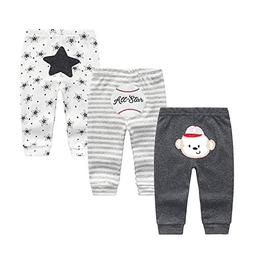 Image of Chamie Baby Leggings Trousers Pants for Baby Boys and Girls 0-3m/3-6m/6-9m/9-12m 4-Pack 100% Cotton