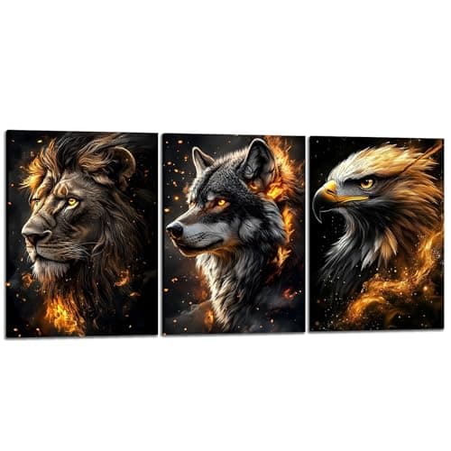Image of YWQQ 3pcs Animal Canvas Wall Art Framed Pictures Artwork Painting Prints for Living Room Teens Bedroom Hallway Decor Wall Decor,30x40cm