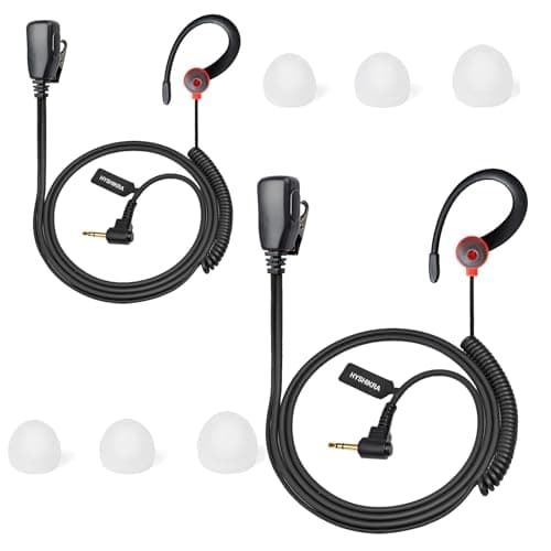Image of HYSHIKRA 1 Pin 2.5 mm Radio Earpiece with Mic PTT Security Headset Compatible with Motorola TLKR-T60 T80 T82 T-92 H2O T80 Extreme T82 Extreme Walkie Talkie (RED, 2 PACK)