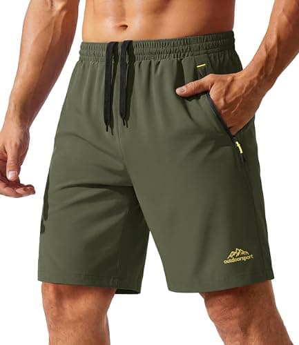 Image of TACVASEN Mens Running Shorts Breathable Workout Training Shorts with Zip Pocket Green,34