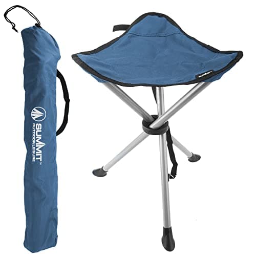Image of VFM e-Store - Indigo Blue Camping Stool - Small Folding Tripod Stool, Foldable Chair for Adults By Summit Outdoor Leisure - Lightweight, Compact Design Perfect for Hiking, Fishing, and Camping