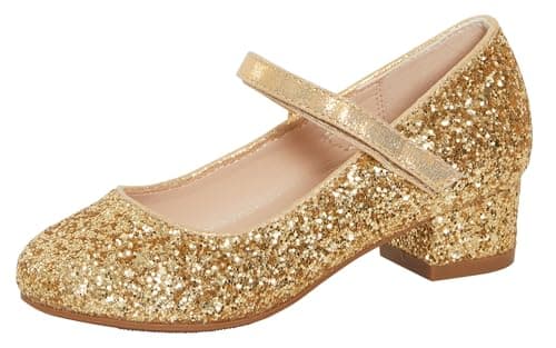 Image of Lora Dora Girls Faux Leather Low Block Heel Gold Glitter 2 UK
