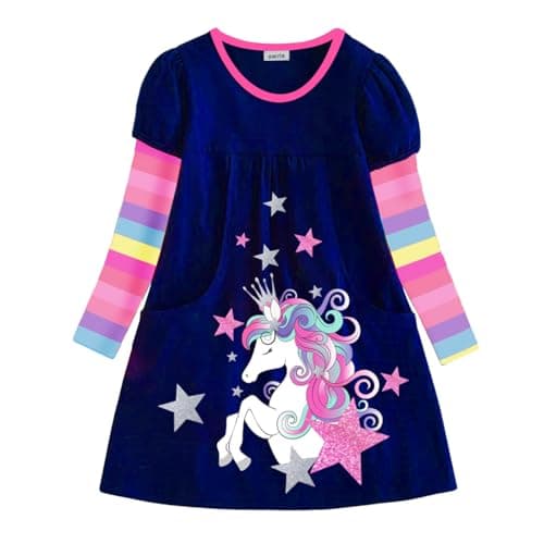 Image of VIKITA Girls Dress Rainbow Long Sleeve Embroidery Star Age 4-5 Years Lh6811