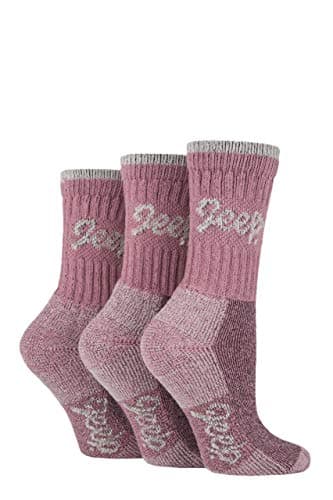 Image of TERRAIN JEEP 3 Pairs Cotton Walking Hiking Socks for Ladies - Padded Breathable Anti Blister Athletic Outdoor Performance Trekking Crew Socks for Women Pink/Cream 4-7