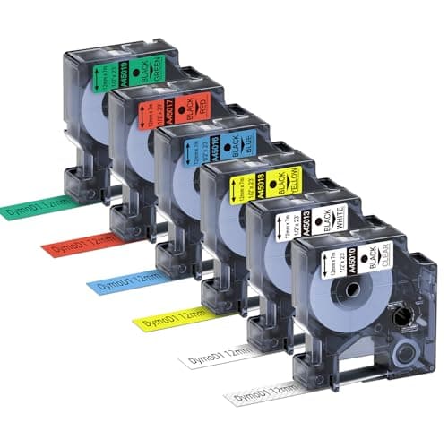 Image of 6X MarkField Compatible Label Tape Replacement for Dymo D1 45013 Color Tape 12mm x 7m, Compatible with DYMO LabelManager 160 210D 280 420P 360D 500TS PnP, LW 450 Duo Label Maker, 6-Pack