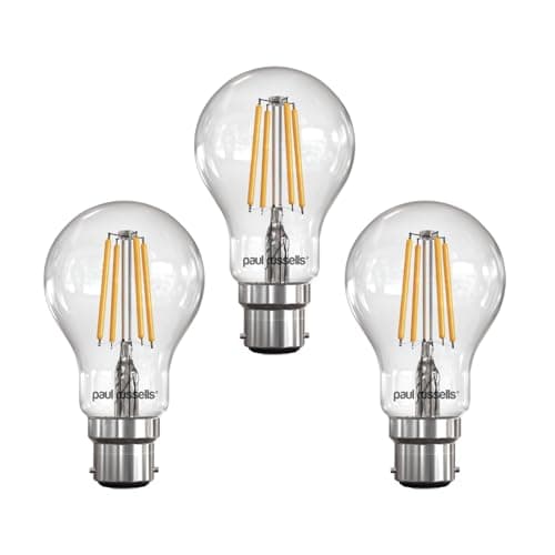 Image of paul russells LED Filament GLS – Dimmable Bayonet Cap Fittings B22 Light Bulbs, 12Watt 1521Lumens Classic A60 LED Bulbs, 100w Equivalent, 2700K Warm White Dimmer BC Energy Saving Lamps, 3 Pack