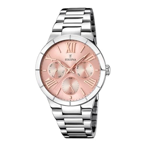 Image of Festina Women's Quartz Watch with Rose Gold Dial Analogue Display and Silver Stainless Steel Bracelet F16716/3