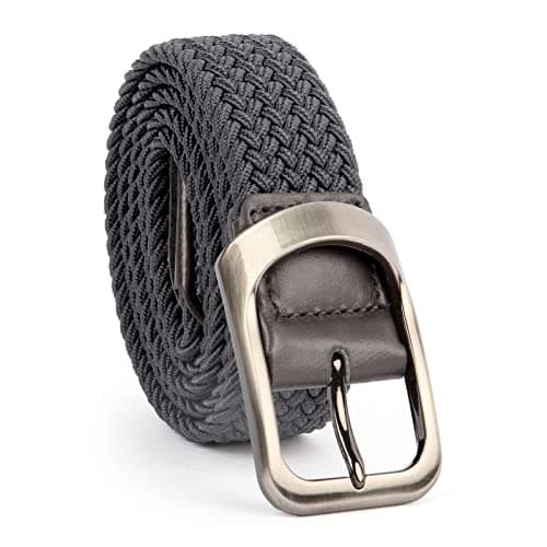 Image of Beaface Elastic Belts for Men - Braided Woven Belts for Jeans, Shorts, Trousers - Casual Dark Grey