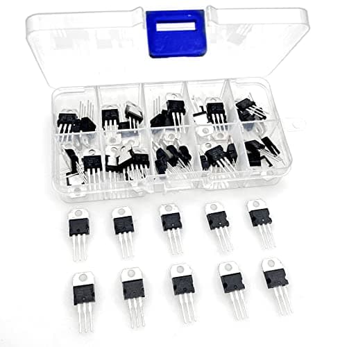 Image of JZK 50pcs Positive voltage regulators, 10 values LM317T L7805 L7806 L7808 L7809 L7810 L7812 L7815 L7818 L7824, TO-220 adjustable triode transistors power supply assortment kit