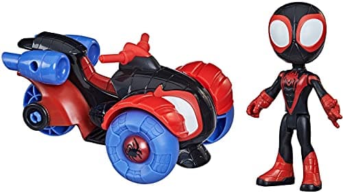 Image of SPIDEY AND HIS AMAZING FRIENDS Hasbro Marvel Miles Morales: Spider-Man Action Figure And Techno-Racer Vehicle, For Kids Ages 3 And Up, Multicolor, (F1941)