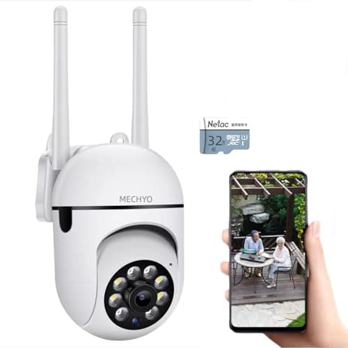 Image of MECHYO 1080P Outdoor Security Cameras - 2.4GHz WiFi Cameras for Home Monitoring - 360° View - IP65 Waterproof Home Camera with Motion Detection,Full-Color Night Vision (Includes Memory Card)