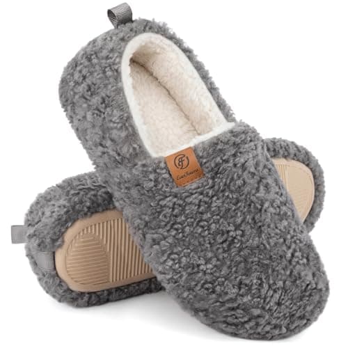 Image of EverFoams Women's Fuzzy Full Slippers Soft Comfy Faux Shearling Memory Foam Indoor House Shoes, Grey, 7-8 UK