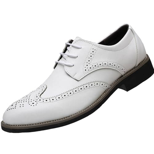 Image of WUIWUIYU Men's British Style Lace-Up Wedding Business Formal Wingtips Brogue Oxfords Shoes White Size 12