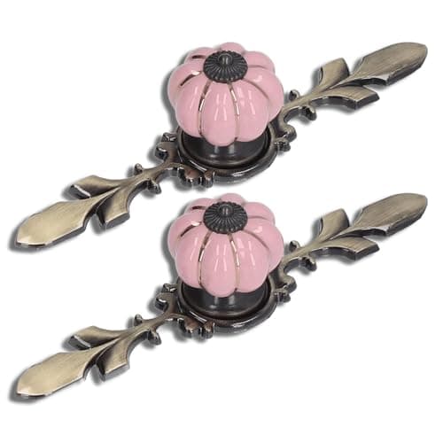 Image of HERCHR Pumpkin Ceramic Knobs 2 Pack with Screws Gasket Cabinet Pumpkin Door Drawer Knobs Cabinet Door Pull Handle for Wardrobe Furniture Hardware Kitchen Cupboard Drawer