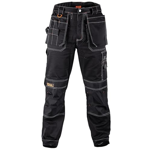 Image of Black Hammer Men's Durable Lightweight Work Trousers Safety Cargo Pants for Men with Knee Pad & Multiple Pockets Professional Workwear for All Jobs Zilla Black (28W / 29L)