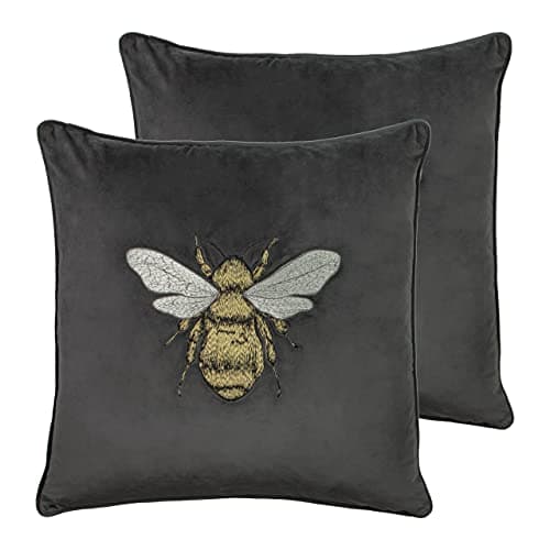 Image of Paoletti Hortus Twin Pack Feather Filled Cushions, Charcoal, 50 x 50cm