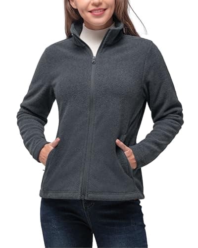 Image of 33,000ft Womens Fleece Jackets Ladies Lightweight Warm Full Zip Coat Breathable Microfleece Ladies Sweater Casual Long Sleeve, Ideal for Travelling Outdoor Sport Dark Grey L