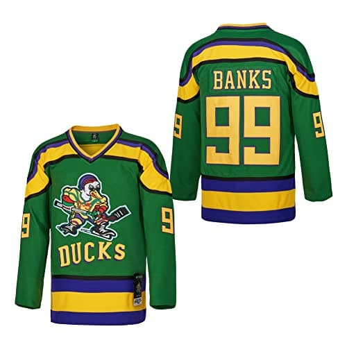 Image of D-5 Youth Mighty Ducks Jersey #96 Conway #99 Banks Jersey,Movie Ice Hockey Jersey for Kids, #99-Green, S