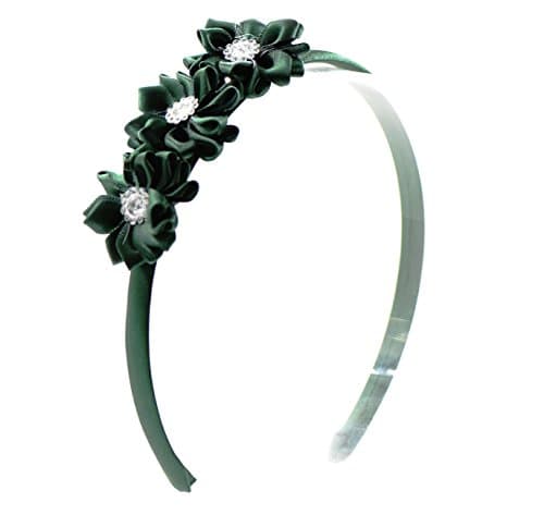 Image of PrettyBoutique Triple Satin Flowers Girls Alice Headband Hair Band (Dark Green)