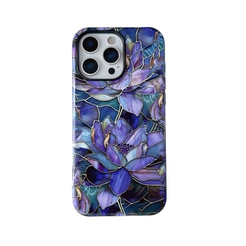Image of QLTYPRI Flower Case for iPhone 12/12 Pro, Aesthetic Cute Floral Phone Case for Girls Women, Protective Hybrid 2-Layer Hard Shell Silicone Cover Durable Shockproof Phone Cover - Purple Lotus