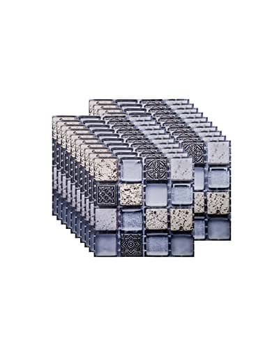 Image of FBBULES 20PCS Mosaic Style Decorative Tile Stickers, Self Adhesive Wallpaper Waterproof Peel and Stick on Wall Tiles for Kitchen Bathroom Transformation, Gray (10x10 cm/4x4 inch)