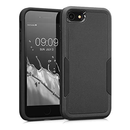 Image of kwmobile Hard Case Compatible with Apple iPhone SE (2022) / iPhone SE (2020) / iPhone 8 / iPhone 7 - Case Protective Plastic and TPU Cover for Smartphone - Black/Black