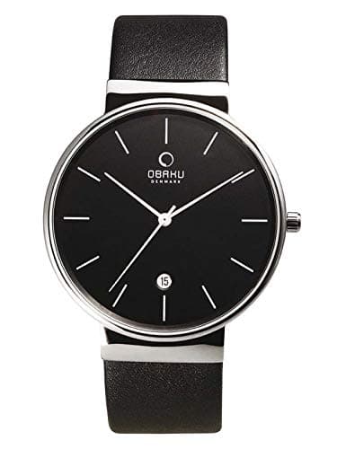 Image of Obaku Denmark V153GCBRB Men's Watch with Leather Strap Stainless Steel 40 mm Date, Strap.