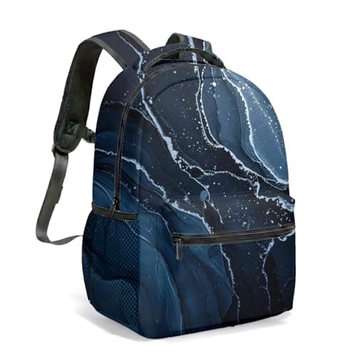 Image of Teal Turquoise Fluid Swirl 16 Inch Backpack Abstract Gold Marble All-Over Print Mineral Liquid Art Commuter Travel Bag (02)
