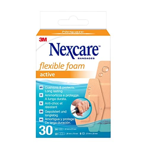 Image of Nexcare Active Flexible Foam Plasters, Assorted Sizes, 30 Plasters per Pack, Breathable and Waterproof for Minor Wounds, Scratches, Bandages for First Aid Kits