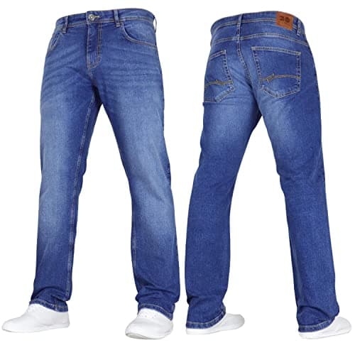 Image of Crosshatch New Mens Stretch Straight Leg Classic Regular Fit Basic Denim Jeans by Jeanbase Mid Wash 36W X 30L