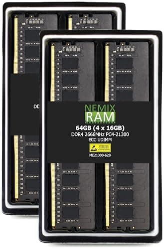 Image of NEMIX RAM 64GB (4X16GB) DDR4 2666MHZ PC4-21300 2Rx8 1.2V 288-PIN ECC Unbuffered UDIMM Memory KIT Compatible with Synology D4EC-2666-16G NAS Memory