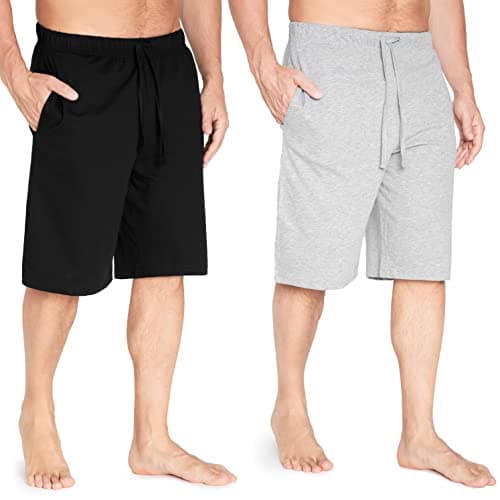 Image of CityComfort Mens Pyjama Shorts - Comfy Lounge Shorts with Pockets Pack of 2 (M, Grey/Black)