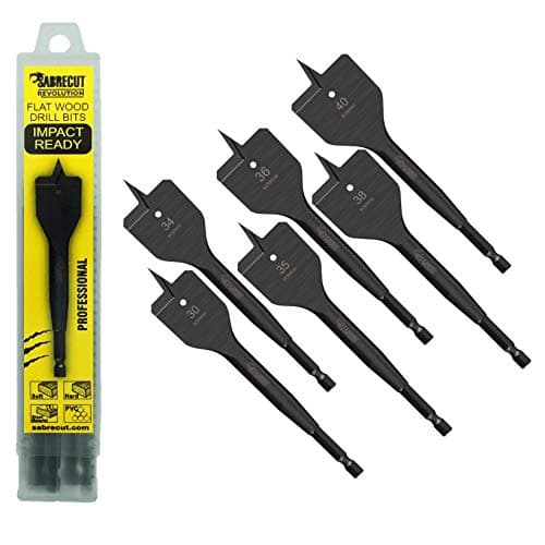 Image of 6 x SabreCut SCRIWK6 30mm 34mm 35mm 36mm 38mm 40mm x 152mm Impact Rated Flat Wood Spade Bits for Softwood Hardwood Chipboard