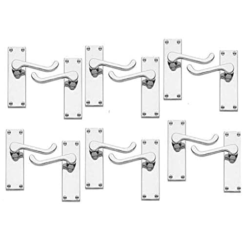 Image of Haven Heritage Internal Quality Victorian Scroll Door Handles in Polished Chrome Silver Door Handles, Back Plate Size 118mm x 40mm. Sold as 6 x Pairs