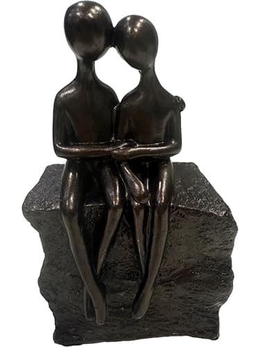 Image of Haute Collage Couple Sitting On a Rock Romantic Sculpture (Bronze, Rock Couple)