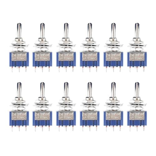 Image of 12 PCS SPDT Mini Micro Toggle Switch, On/Off/On 3 Position 3 Pin Toggle Switch for AC 125V/6A, Miniature Metal Toggle for Car Dash Dashboard, Electronic and DIY