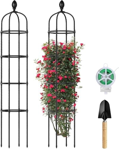 Image of Belinlen 2 Pack 175cm Garden Obelisk Trellis for Climbing Plants 6Ft Tall Rustproof Garden Obelisk Climbing Plant Supports for Outdoor Plants Flowers Cucumber Tomato
