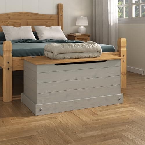 Image of Mews Corona Grey Storage Chest Ottoman Solid Wood Mexican Toy Chest Bedding Blanket Box