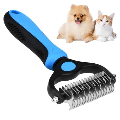 Image of Pet Deshedding Brush, Double Sided Undercoat Rake for Dogs & Cats - Dematting Comb Furminatorfor Long & Short Hair Fur - Reduces Shedding by 95%, Grooming Removing Loose Undercoat, Knots, Mats Remover