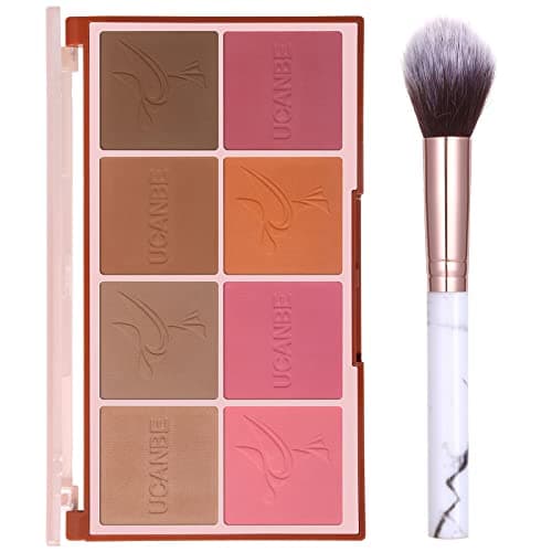 Image of 8 Colors Face Matte Blush Palette Shading Blusher - Buildable Facial Cheek Blusher Contour Bronzing Pressed Powder Makeup Pallet Women Gift Set (8 Colors Blush Contour Palette with brush)